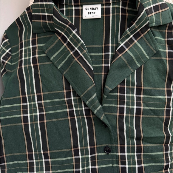Aritzia Sunday Best Forest Green Plaid Cropped Shirt Size S - Picture 3 of 6